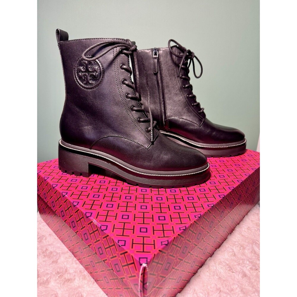 Tory Burch Women Boots Miller 50 MM Lug  Sole Combat Black Leather -  US 9 NIB!
